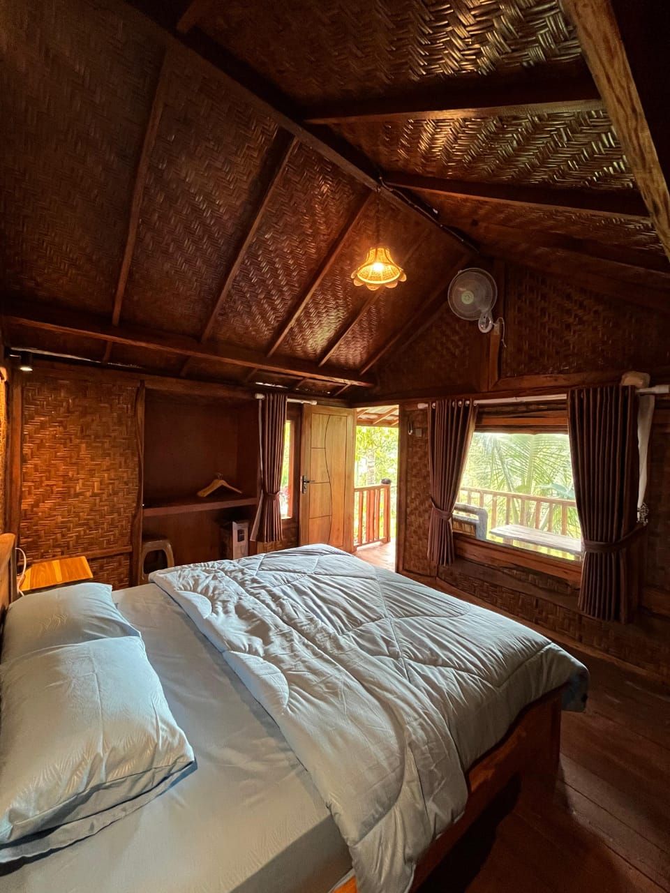 Inside the bamboo bungalow