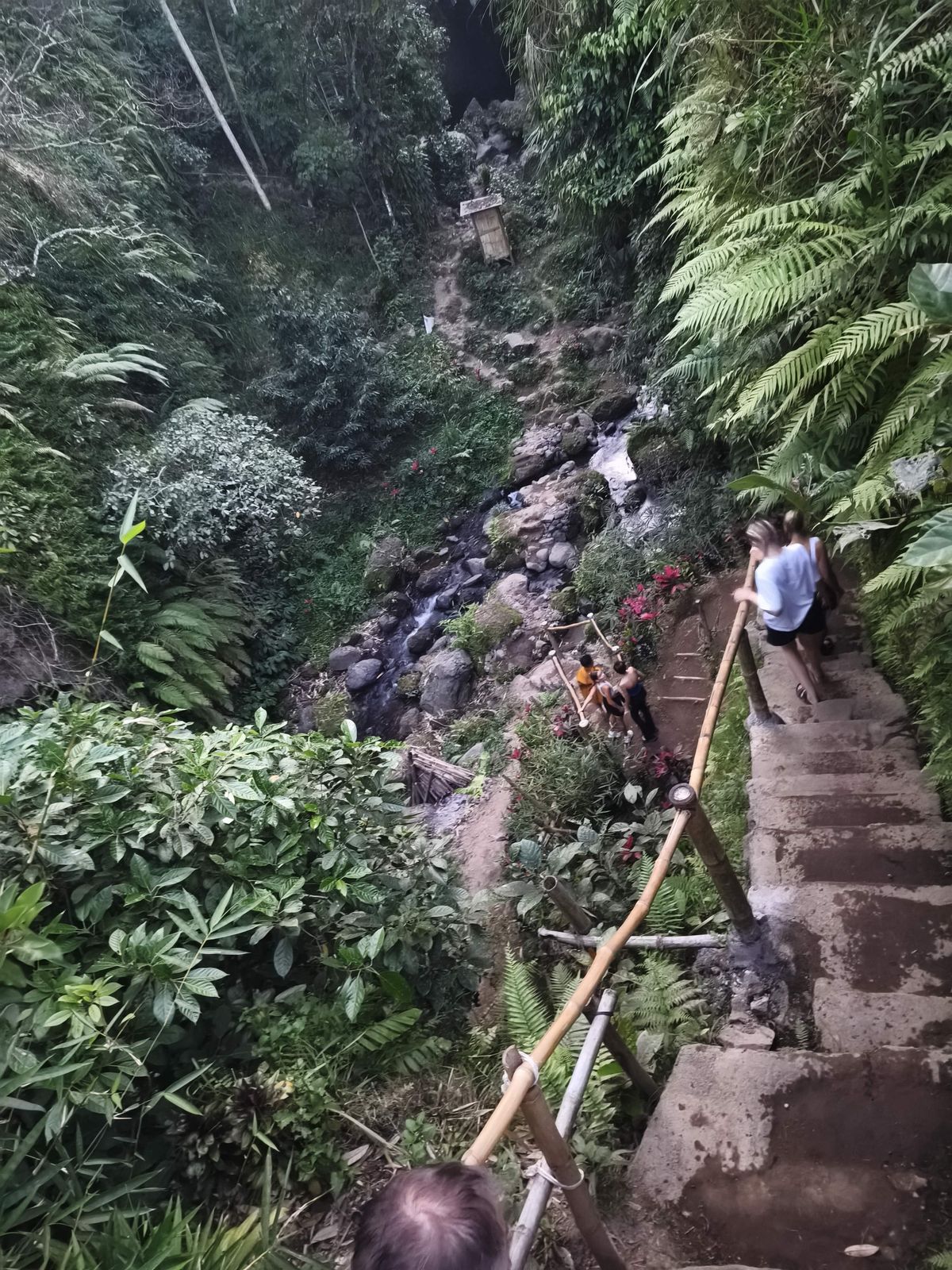 The stepped path down to the waterfall